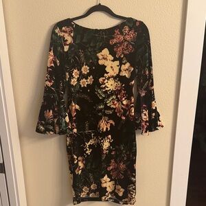 Calvin Klein Black Floral Long Sleeve Dress